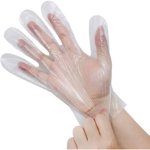 Disposable Poly PE Gloves, 100pcs, Thicker Food Safe Disposable Gloves, Disposable Kitchen Gloves for Cooking, Food Handling, Cleaning, One Size Fits Mos