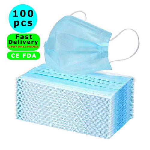 Fast Delivery CE FDA Disposable Surgical Mask Dust Breathable Earloop Antiviral Face Mask, Medical Sanitary Surgical Mask Thick 3-Layer Masks, 100 pcs