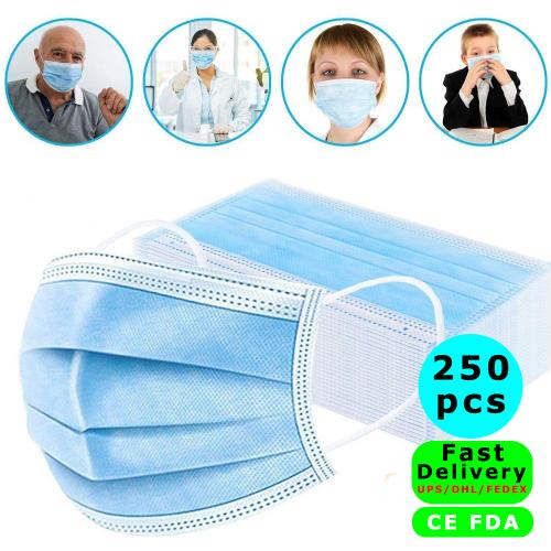 CE FDA Fast Delivery Disposable Face Masks, Earloop Respirator Mask for Personal Health, Anti Pollution Non Woven Safety 3-Layer Mask(250pcs) DHL UPS FEDEX