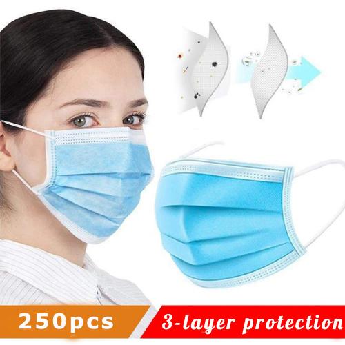 Disposable Face Masks with Elastic Ear Loop 3 Ply Breathable and Comfortable Dust Mask Daily Personal Health Mask(Pack of 250pcs) fast delivery dhl ups fedex