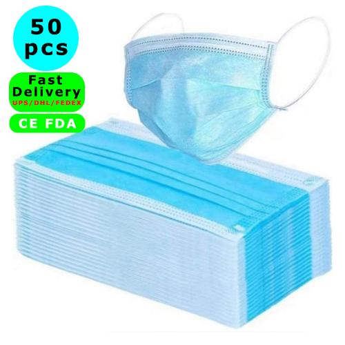 50Pcs Fast Delivery Disposable Face Masks - Disposable Surgical Mask Dust Breathable Earloop Antiviral Face Mask, Comfortable Medical Sanitary Surgical Mask Thick 3-Layer Masks