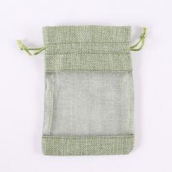 Natural Burlap Bags with Drawstring, Reusable Linen Pouches, Perfect for Jewelry Pouch, Wedding Birthday Parties Favor, Gift/Candy Bags, See Through Window ,Green