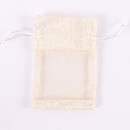 Natural Burlap Bags with Drawstring, Reusable Linen Pouches, Perfect for Jewelry Pouch, Wedding Birthday Parties Favor, Gift/Candy Bags, See Through Window ,Off white