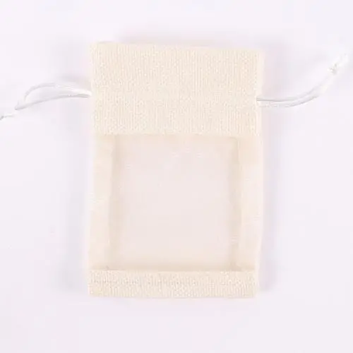 Natural Burlap Bags with Drawstring, Reusable Linen Pouches, Perfect for Jewelry Pouch, Wedding Birthday Parties Favor, Gift/Candy Bags, See Through Window ,Off white