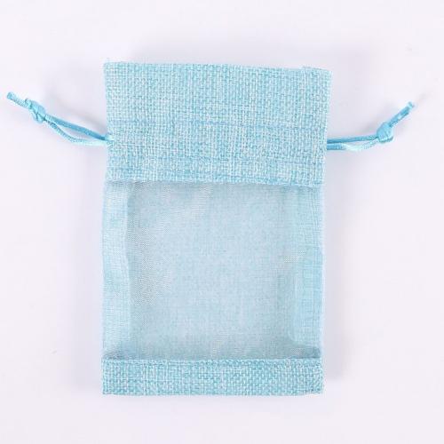 Natural Burlap Bags with Drawstring, Reusable Linen Pouches, Perfect for Jewelry Pouch, Wedding Birthday Parties Favor, Gift/Candy Bags, See Through Window ,Sky Blue