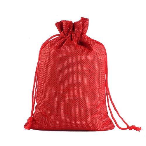 Natural Burlap Bags with Drawstring, Reusable Linen Pouches, Perfect for Jewelry Pouch, Wedding Birthday Parties Favor, Gift/Candy Bags, Red
