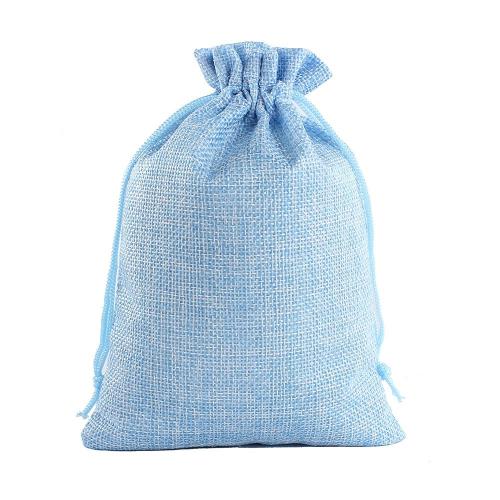 Natural Burlap Bags with Drawstring, Reusable Linen Pouches, Perfect for Jewelry Pouch, Wedding Birthday Parties Favor, Gift/Candy Bags, Sky blue
