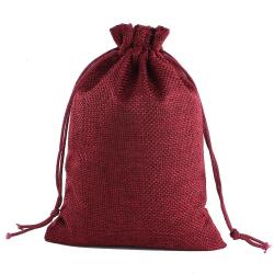 Natural Burlap Bags with Drawstring, Reusable Linen Pouches, Perfect for Jewelry Pouch, Wedding Birthday Parties Favor, Gift/Candy Bags, Dark Red