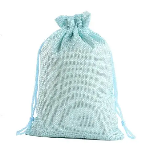 Natural Burlap Bags with Drawstring, Reusable Linen Pouches, Perfect for Jewelry Pouch, Wedding Birthday Parties Favor, Gift/Candy Bags, Light Blue