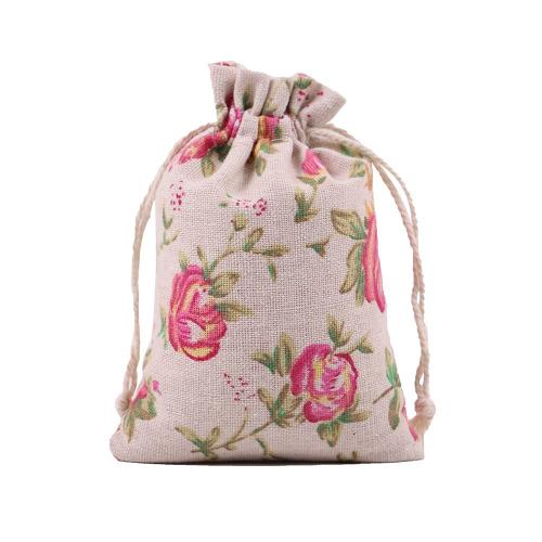 Natural Color Picture Burlap Bags with Drawstring, Reusable Linen Pouches, Perfect for Jewelry Pouch, Wedding Birthday Parties Favor, Gift/Candy Bags ,Rose Flower