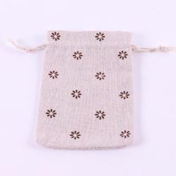 Natural Color Picture Burlap Bags with Drawstring, Reusable Linen Pouches, Perfect for Jewelry Pouch, Wedding Birthday Parties Favor, Gift/Candy Bags ,Grey Daisy