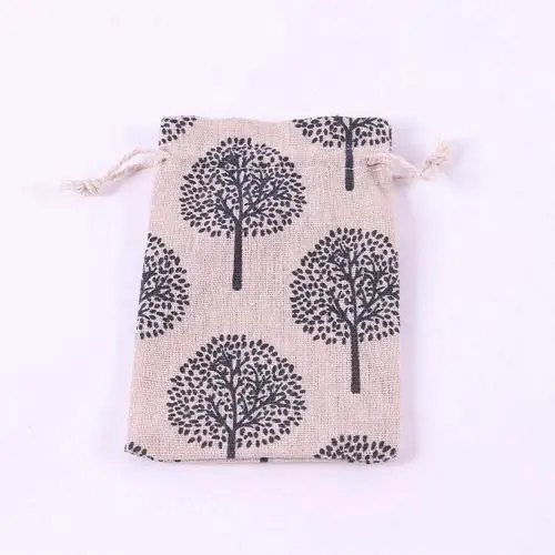 Natural Color Picture Burlap Bags with Drawstring, Reusable Linen Pouches, Perfect for Jewelry Pouch, Wedding Birthday Parties Favor, Gift/Candy Bags ,Life Tree