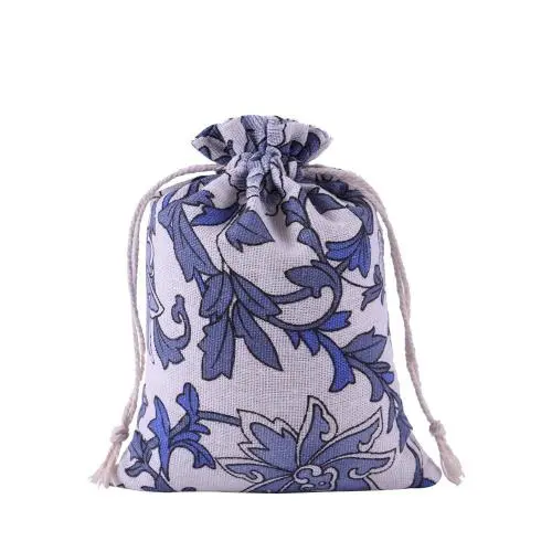 Natural Color Picture Burlap Bags with Drawstring, Reusable Linen Pouches, Perfect for Jewelry Pouch, Wedding Birthday Parties Favor, Gift/Candy Bags ,Big Flower