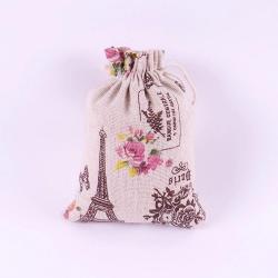 Natural Color Picture Burlap Bags with Drawstring, Reusable Linen Pouches, Perfect for Jewelry Pouch, Wedding Birthday Parties Favor, Gift/Candy Bags ,Effie Tower