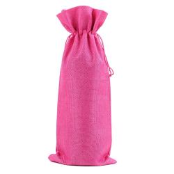 Wine Bags, Champagne Bottle Bags Covers Natural Jute Wine Bottles Gift Bags Sacks with Drawstring for Wedding Party Favors Christmas Wine Tasting Party Supplies ,Deep Pink