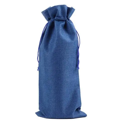 Wine Bags, Champagne Bottle Bags Covers Natural Jute Wine Bottles Gift Bags Sacks with Drawstring for Wedding Party Favors Christmas Wine Tasting Party Supplies ,Blue