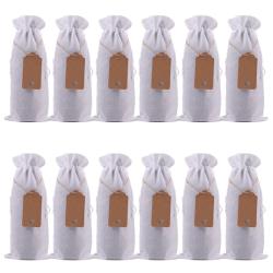 White 12 Pcs Burlap Wine Bottle Gift Bags with Drawstrings, Tags & Ropes, Reusable Wine Bottle Covers for Christmas, Wedding, Birthday, Travel, Holiday Party, Housewarming, Home Storage