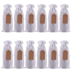 White 12 Pcs Burlap Wine Bottle Gift Bags with Drawstrings, Tags & Ropes, Reusable Wine Bottle Covers for Christmas, Wedding, Birthday, Travel, Holiday Party, Housewarming, Home Storage