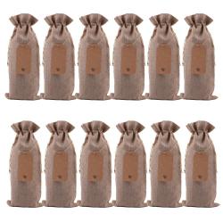 Natural linen 12 Pcs Burlap Wine Bottle Gift Bags with Drawstrings, Tags & Ropes, Reusable Wine Bottle Covers for Christmas, Wedding, Birthday, Travel, Holiday Party, Housewarming, Home Storage