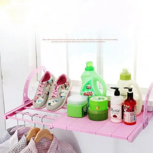 DedSecQAQ Portable Balcony Folding Hanging Clothes Hanger,Multifunction Adjustable Clothes Rack Indoor Outdoor Laundry Dryer, Pink