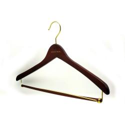 custom dark brown cherry antique color wooden suit hanger with golden hook