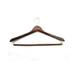 custom dark brown cherry antique color wooden suit hanger with golden hook