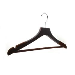 Custom Flat Hook Non Slip Velvet Coated Shoulder Wooden Suit Coat Clothing hangers with Stainless Hook