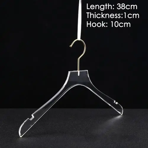 Clothing store hanger wedding dress hanger adult dress transparent crystal seamless clothes hanging high-grade acrylic hanger,length 38cm thickness 1cm golden hook