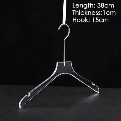 Clothing store hanger wedding dress hanger adult dress transparent crystal seamless clothes hanging high-grade acrylic hanger,length 38cm thickness 1cm golden hook