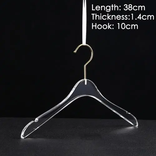 Clothing store hanger wedding dress hanger adult dress transparent crystal seamless clothes hanging high-grade acrylic hanger,length 38cm thickness 1.4cm golden hook