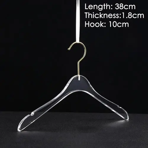Clothing store hanger wedding dress hanger adult dress transparent crystal seamless clothes hanging high-grade acrylic hanger,length 38cm thickness 1.8cm golden short hook