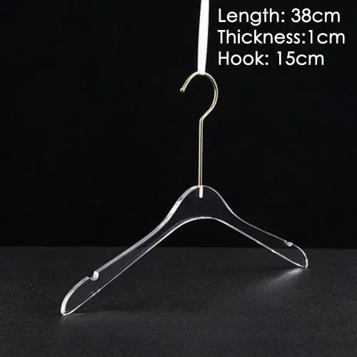 Clothing store hanger wedding dress hanger adult dress transparent crystal seamless clothes hanging high-grade acrylic hanger,length 38cm thickness 1cm golden hook