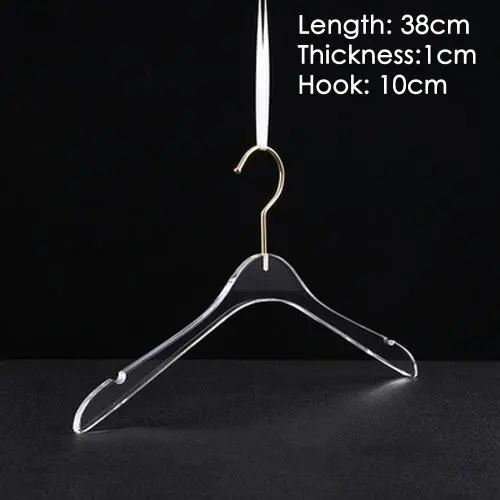 Clothing store hanger wedding dress hanger adult dress transparent crystal seamless clothes hanging high-grade acrylic hanger,length 38cm thickness 1cm golden hook 