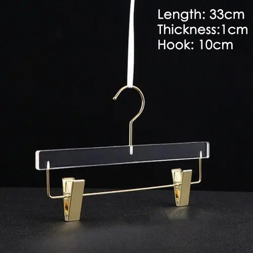 Clothing store hanger wedding dress hanger pants clip adult dress transparent crystal seamless clothes hanging high-grade acrylic pants rack,length 33cm thickness 1cm golden hook golden clip Clothing store hanger wedding dress hanger pants clip adult dress transparent crystal seamless clothes hanging high-grade acrylic pants rack,length 33cm thickness 1cm golden hook golden clip