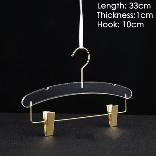 Clothing store hanger wedding dress hanger pants clip adult dress transparent crystal seamless clothes hanging high-grade acrylic pants rack,length 33cm thickness 1cm golden hook golden clip