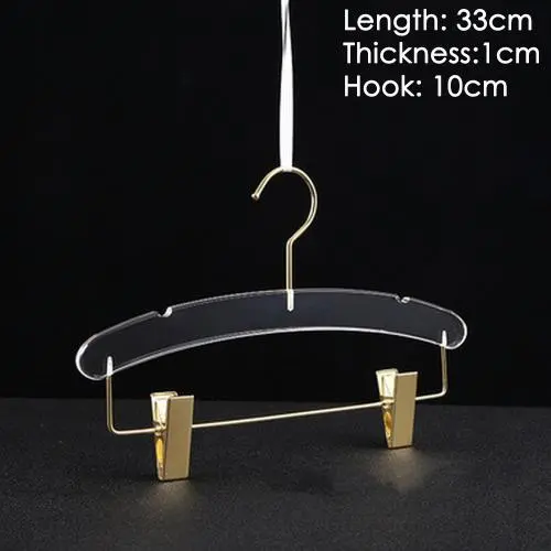Clothing store hanger wedding dress hanger pants clip adult dress transparent crystal seamless clothes hanging high-grade acrylic pants rack,length 33cm thickness 1cm golden hook golden clip Clothing store hanger wedding dress hanger pants clip adult dress transparent crystal seamless clothes hanging high-grade acrylic pants rack,length 33cm thickness 1cm golden hook golden clip