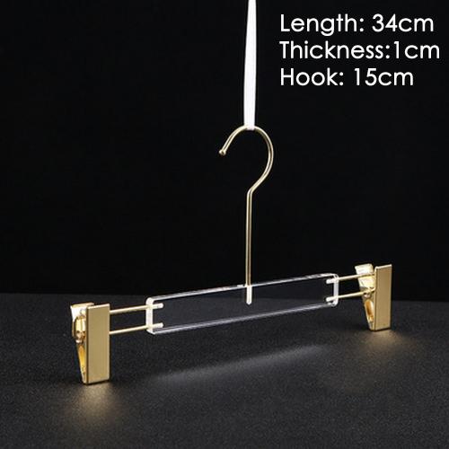 Clothing store hanger wedding dress hanger pants clip adult dress transparent crystal seamless clothes hanging high-grade acrylic pants rack,length 34cm thickness 1cm golden hook golden clip