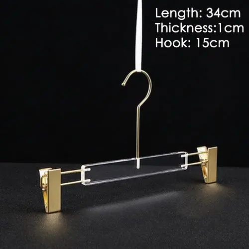Clothing store hanger wedding dress hanger pants clip adult dress transparent crystal seamless clothes hanging high-grade acrylic pants rack,length 34cm thickness 1cm golden hook golden clip Clothing store hanger wedding dress hanger pants clip adult dress transparent crystal seamless clothes hanging high-grade acrylic pants rack,length 34cm thickness 1cm golden hook golden clip