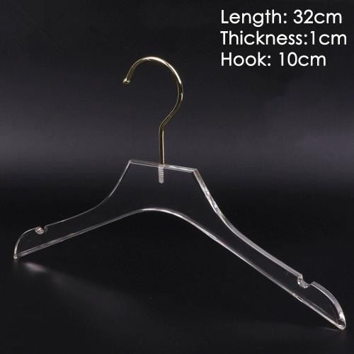 children kids Clothing store hanger wedding dress hanger pants clip dress transparent crystal seamless clothes hanging high-grade acrylic pants rack,length 32cm thickness 1cm golden hook