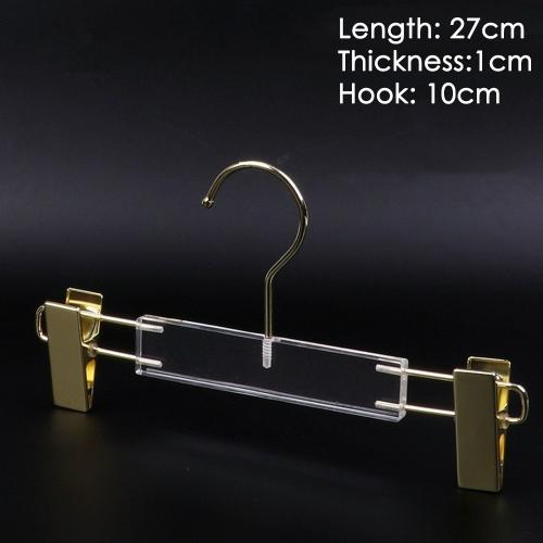 Children kids Clothing store hanger wedding dress hanger pants clip dress transparent crystal seamless clothes hanging high-grade acrylic pants rack,length 27cm thickness 1cm golden hook golden clip