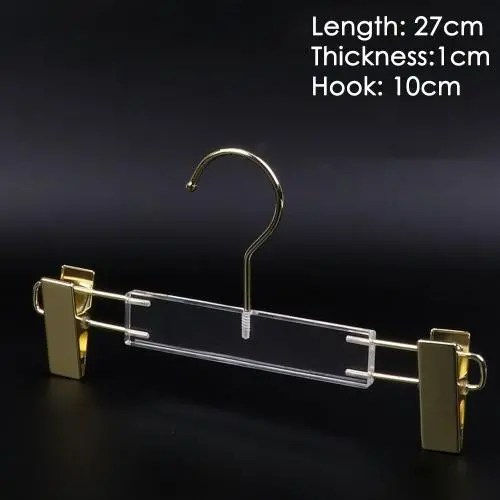 Children kids Clothing store hanger wedding dress hanger pants clip dress transparent crystal seamless clothes hanging high-grade acrylic pants rack,length 27cm thickness 1cm golden hook golden clip Children kids Clothing store hanger wedding dress hanger pants clip dress transparent crystal seamless clothes hanging high-grade acrylic pants rack,length 27cm thickness 1cm golden hook golden clip