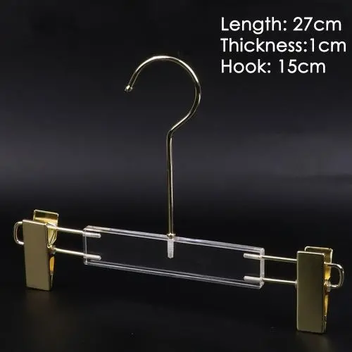 children kids Clothing store hanger wedding dress hanger pants clip dress transparent crystal seamless clothes hanging high-grade acrylic pants rack,length 27cm thickness 1cm golden hook golden clip children kids Clothing store hanger wedding dress hanger pants clip dress transparent crystal seamless clothes hanging high-grade acrylic pants rack,length 27cm thickness 1cm golden hook golden clip