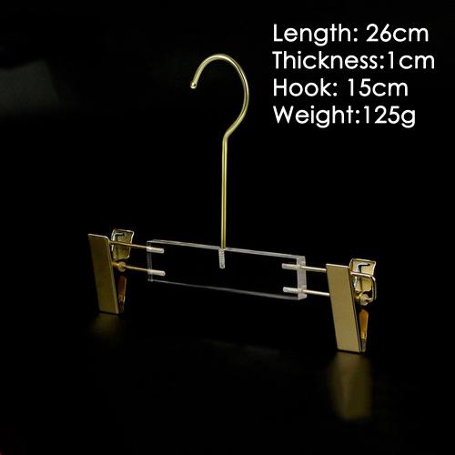 Children Kids Acrylic clothing store hanger clothing Pants rack seamless high-end transparent crystal customized hangers length 26cm thickness 1cm golden clip