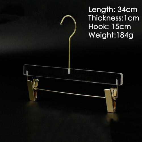 Adult Acrylic clothing store hanger clothing Pants rack seamless high-end transparent crystal customized hangers length 34cm thickness 1cm golden clip