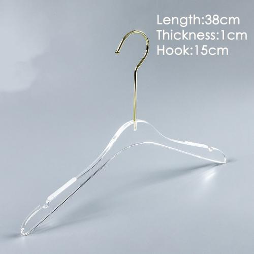 Acrylic hanger clothing store non-slip crystal transparent seamless clothes hang high-end wedding dress custom LOGO hanger ,length 38cm, thickness 1cm golden hook Acrylic hanger clothing store non-slip crystal transparent seamless clothes hang high-end wedding dress custom LOGO hanger ,length 38cm, thickness 1cm golden hook
