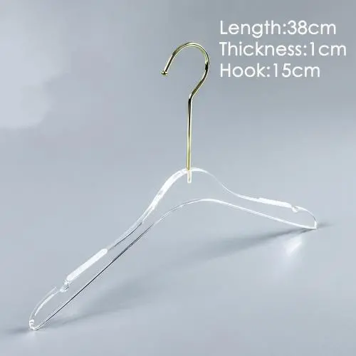 Acrylic hanger clothing store non-slip crystal transparent seamless clothes hang high-end wedding dress custom LOGO hanger ,length 38cm, thickness 1cm golden hook