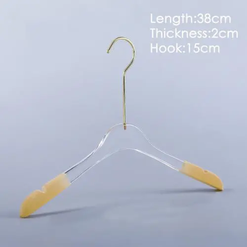 Acrylic hanger clothing store non-slip crystal transparent seamless clothes hang high-end wedding dress custom LOGO hanger ,length 38cm, thickness 2cm golden hook