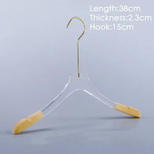 Acrylic hanger clothing store non-slip crystal transparent seamless clothes hang high-end wedding dress custom LOGO hanger ,length 38cm, thickness 2.3cm golden hook