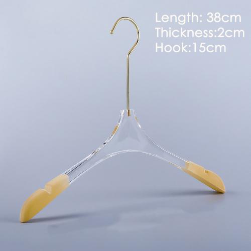 Acrylic hanger clothing store non-slip crystal transparent seamless clothes hang high-end wedding dress custom LOGO hanger ,length 38cm, thickness 2cm golden hook Acrylic hanger clothing store non-slip crystal transparent seamless clothes hang high-end wedding dress custom LOGO hanger ,length 38cm, thickness 2cm golden hook