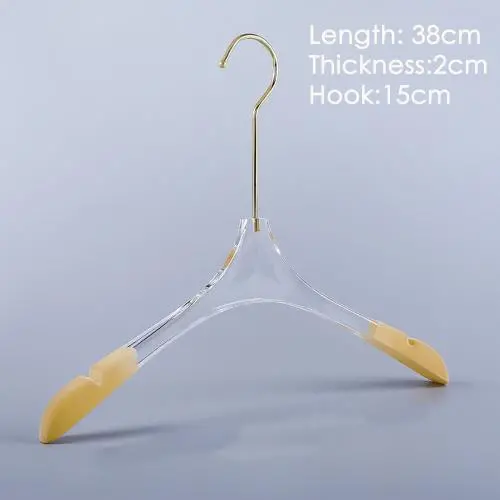 Acrylic hanger clothing store non-slip crystal transparent seamless clothes hang high-end wedding dress custom LOGO hanger ,length 38cm, thickness 2cm golden hook